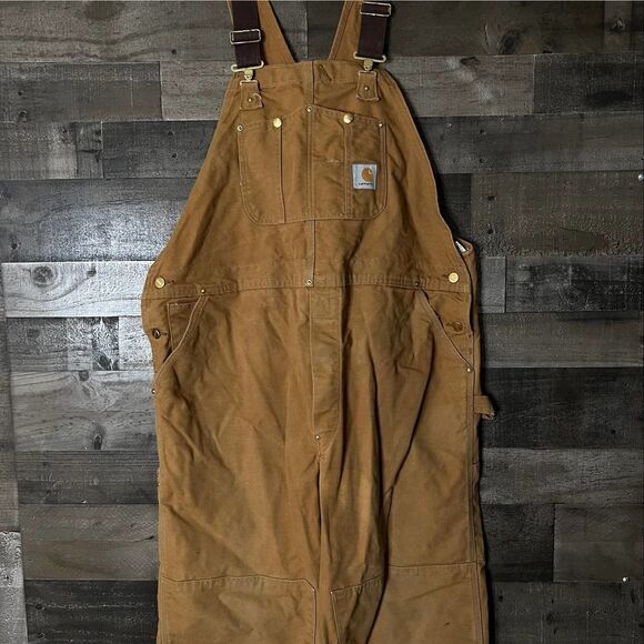 VTG Carhartt Double Knee USA Bib Overalls 46X30 - Picture 1 of 4